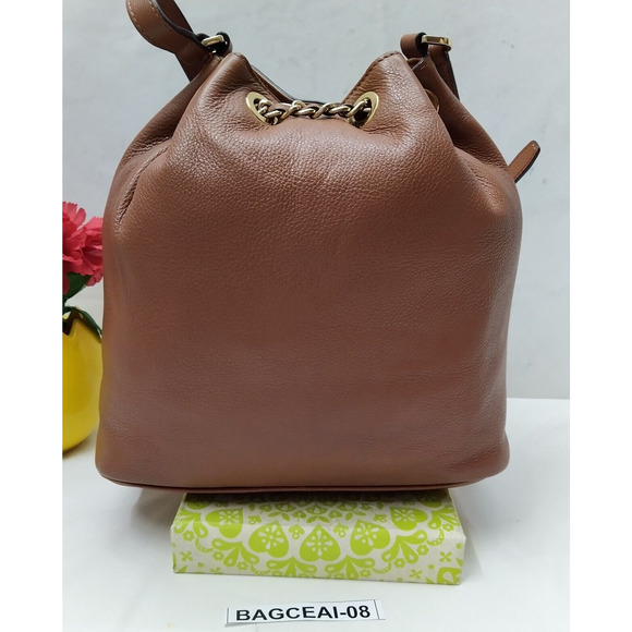 Michael Kors Frankie Brown Pebbled Leather Drawstring Convertible Shoulder Bag - Picture 3 of 16